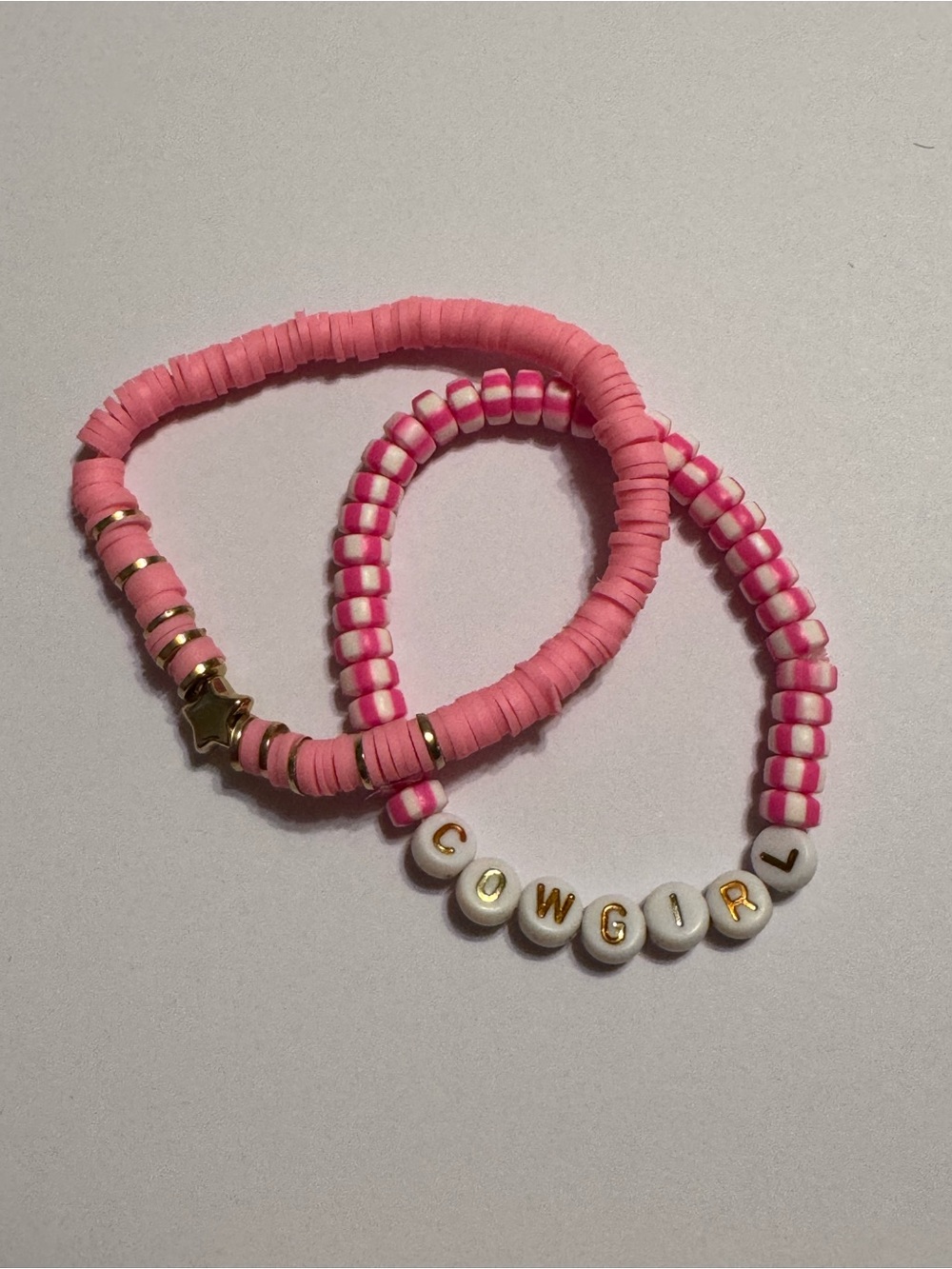 Set of 2 Country Western Pink Cowgirl Beaded Bracelets